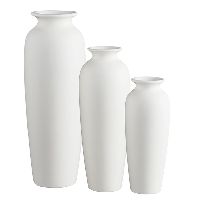 Matte White Tall Vase - Set of 3 - Bombay Mercantile