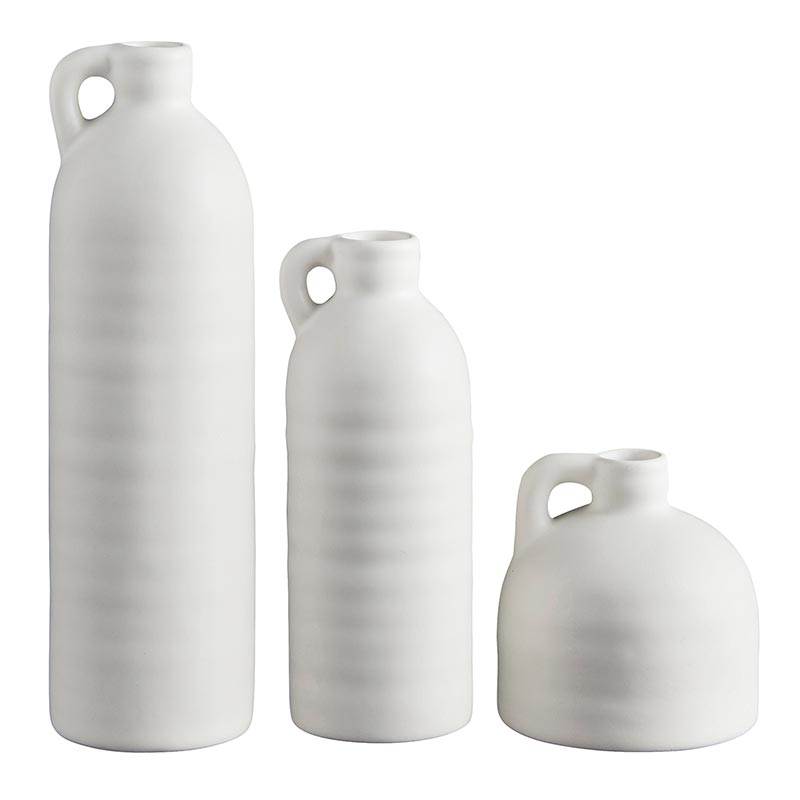 White Vase with Handle - Set of 3 - Bombay Mercantile