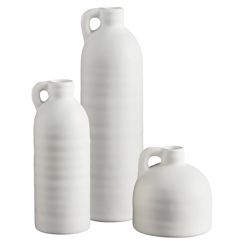White Vase with Handle - Set of 3 - Bombay Mercantile