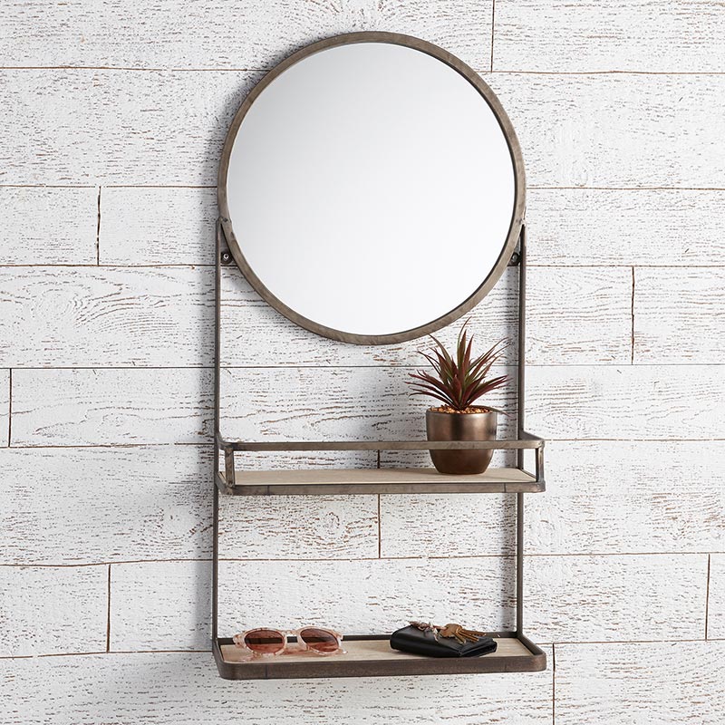 Round Mirror with Shelves - Bombay Mercantile