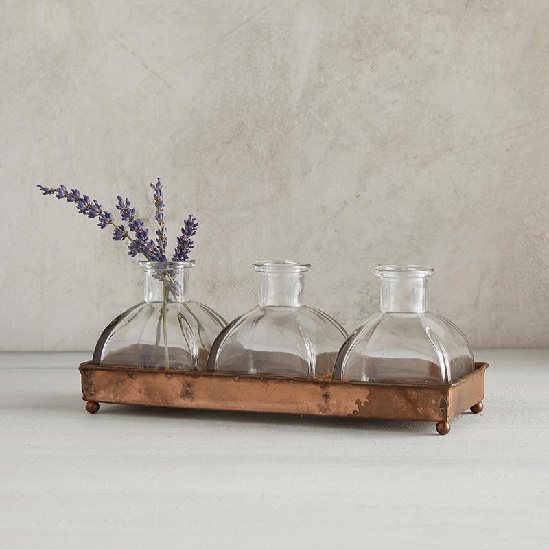 Three Vases with metal base - Bombay Mercantile
