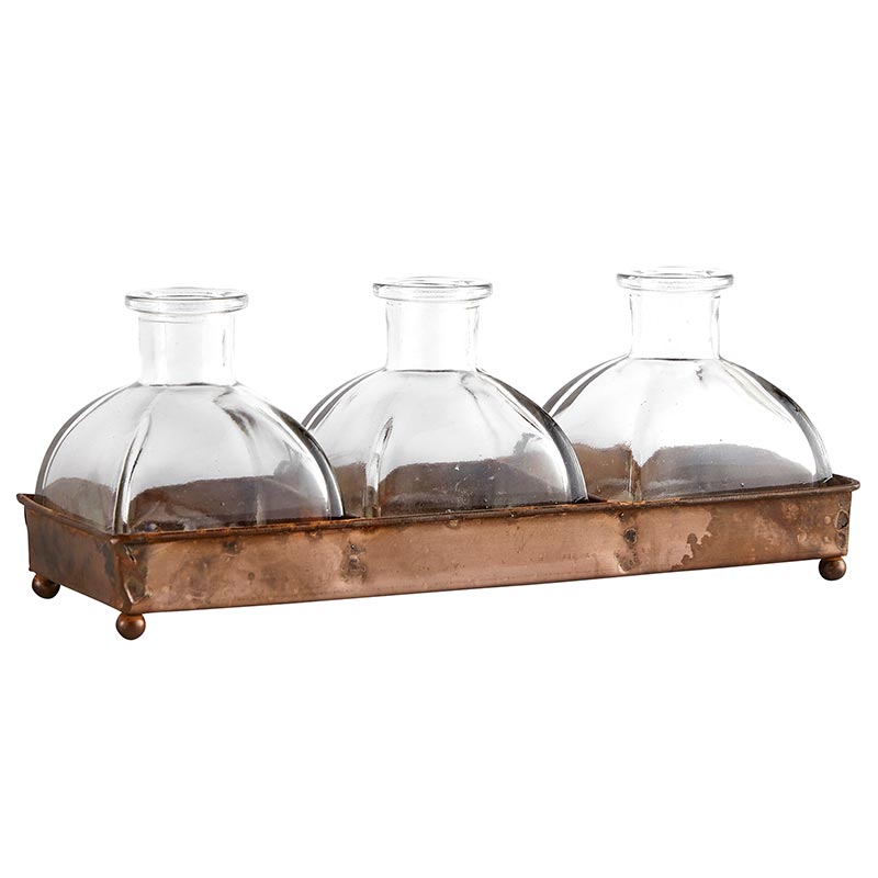 Three Vases with metal base - Bombay Mercantile