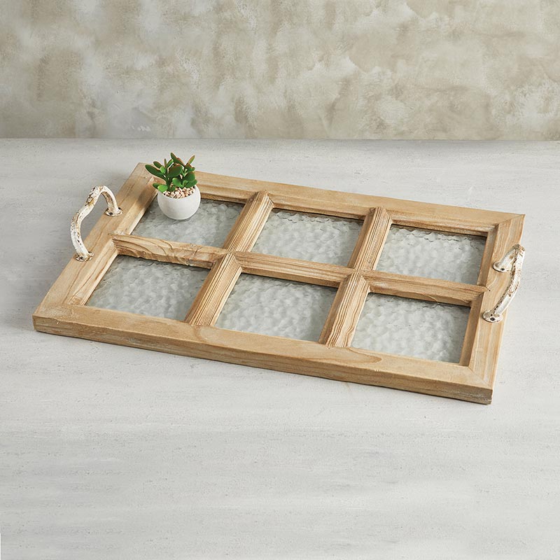 Wood Six Pane Tray - Bombay Mercantile