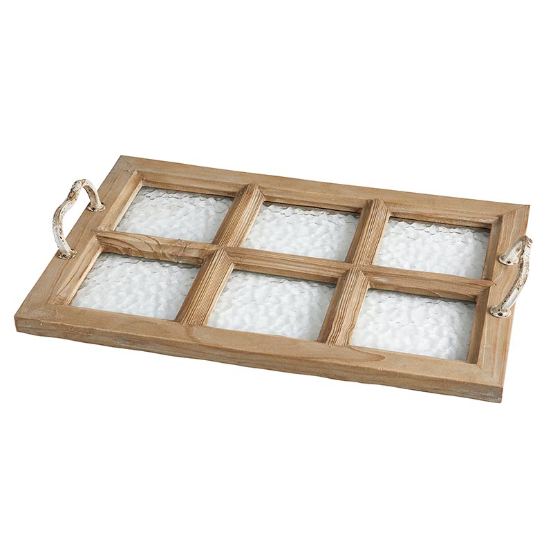Wood Six Pane Tray - Bombay Mercantile