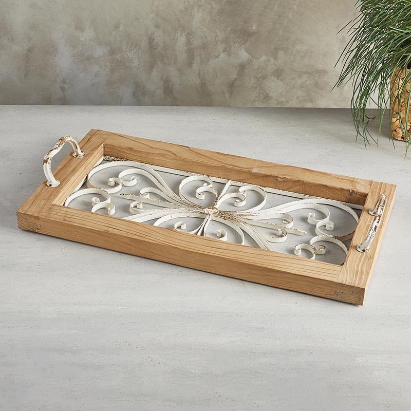 Wood Decorated Tray - Bombay Mercantile