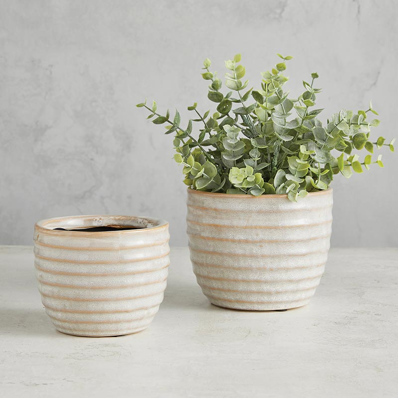 Striped Ceramic Pot - Bombay Mercantile