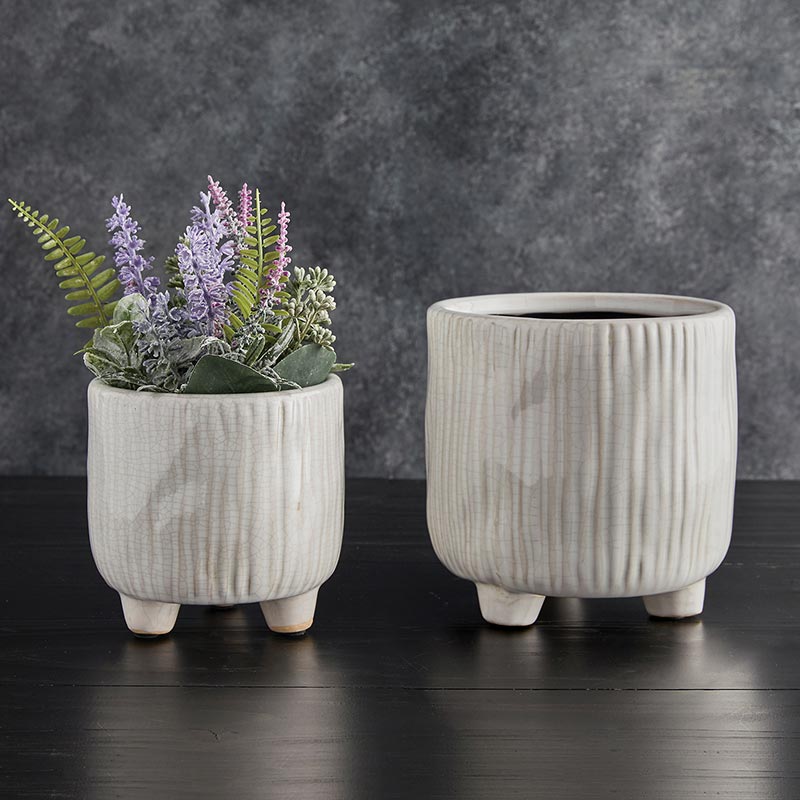 White Ceramic Pot with feet - Bombay Mercantile