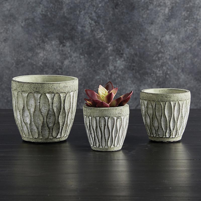 Cement Leaf Round Pot - Bombay Mercantile