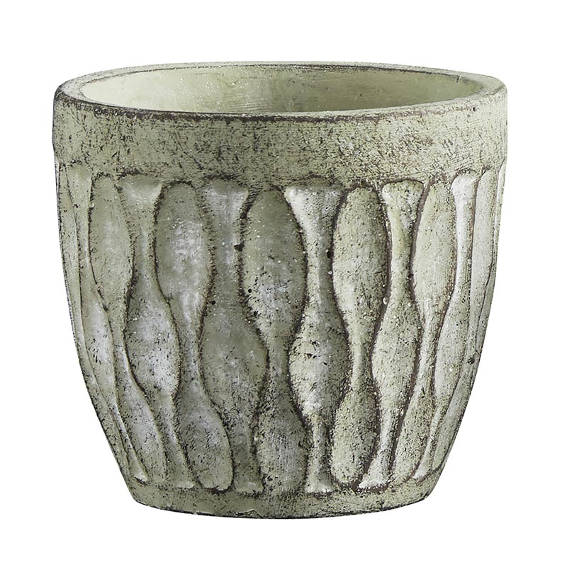 Cement Leaf Round Pot - Bombay Mercantile