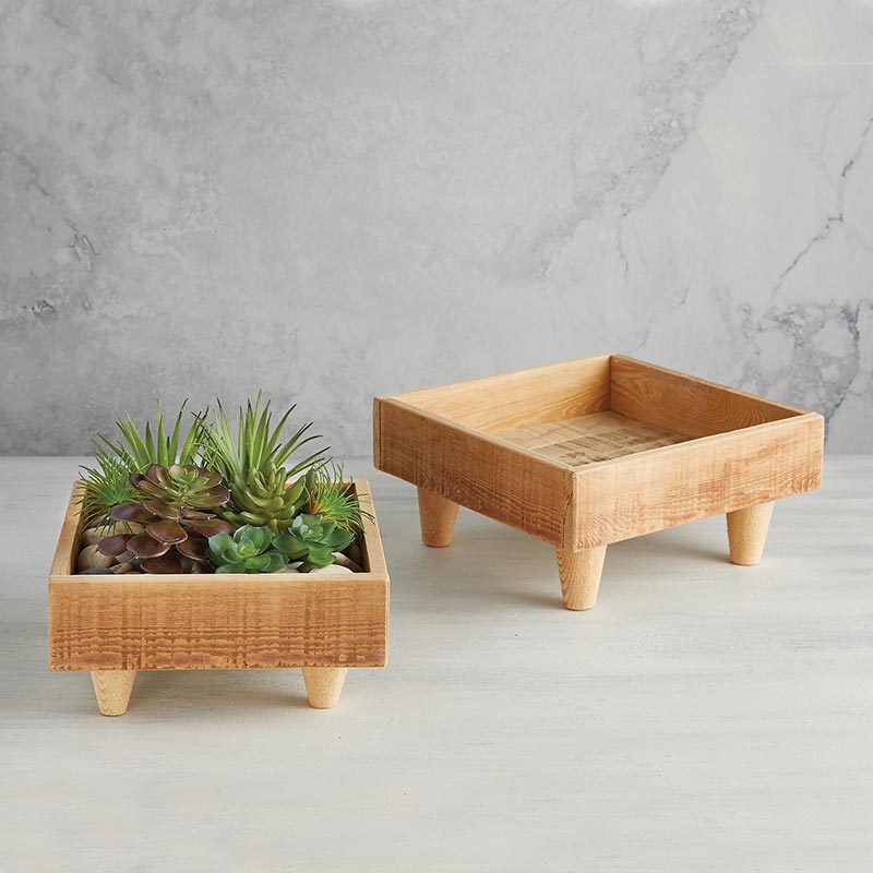 Square Wood Planter with feet, in increments of 2 - Bombay Mercantile