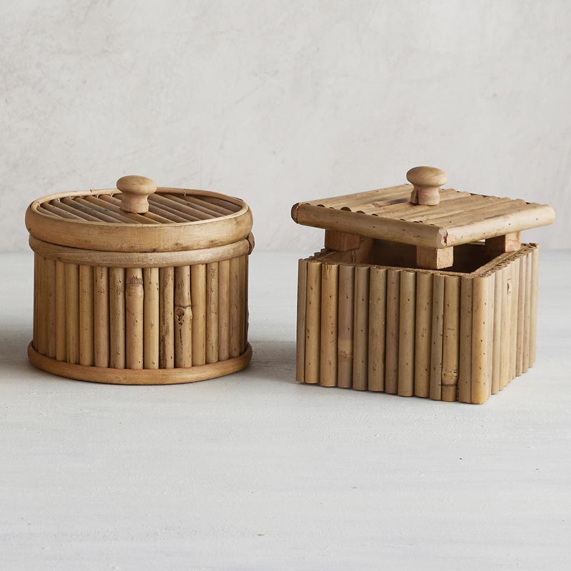 Bamboo round box with lid - Bombay Mercantile