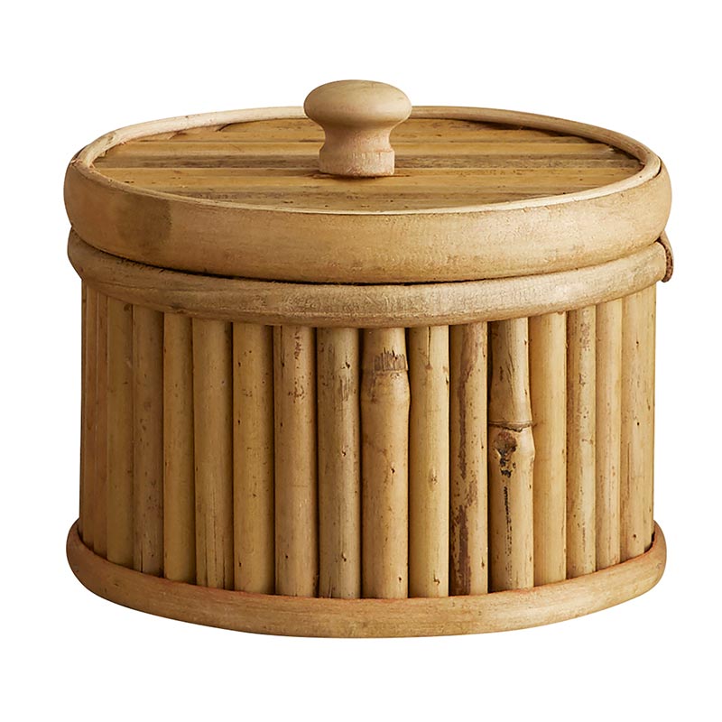 Bamboo round box with lid - Bombay Mercantile