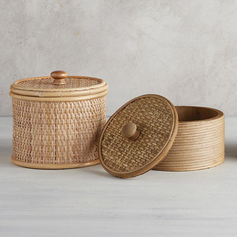 Short Round Box Woven Lid - Bombay Mercantile