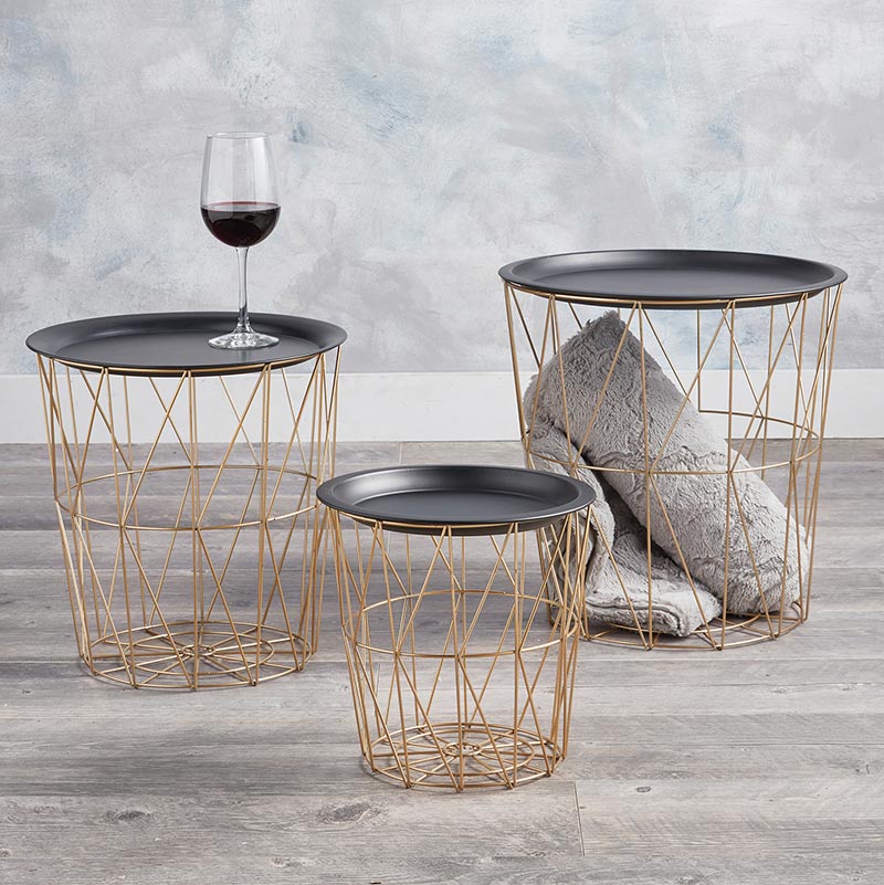 Gold Wire Table - Set of 3 - Bombay Mercantile