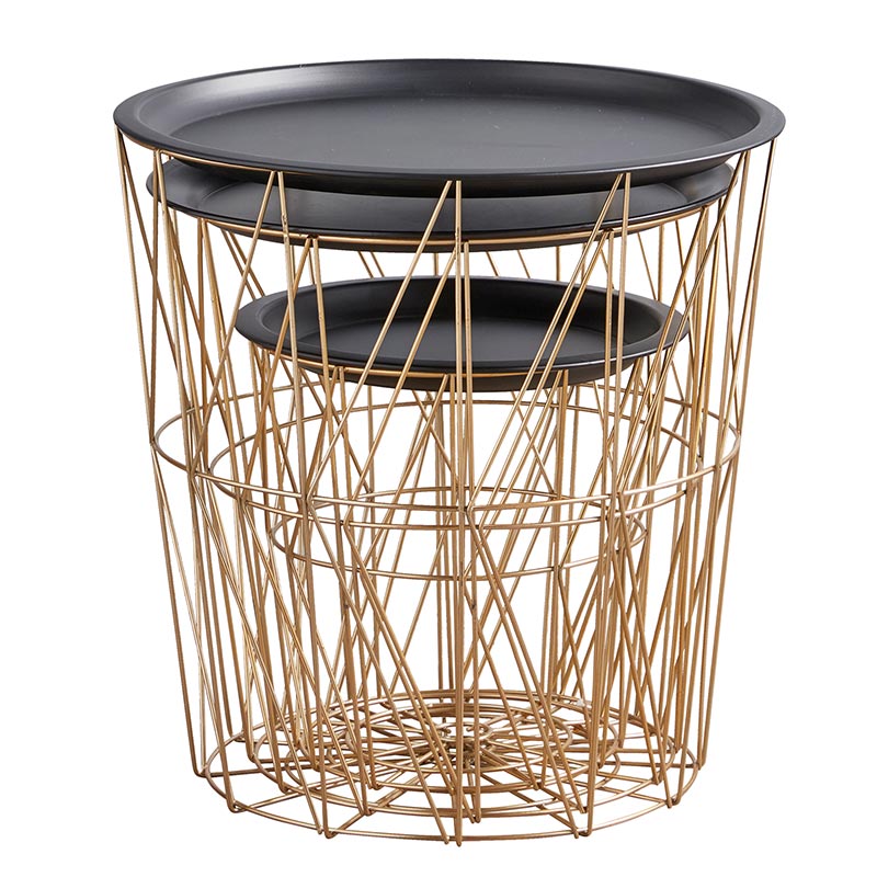 Gold Wire Table - Set of 3 - Bombay Mercantile
