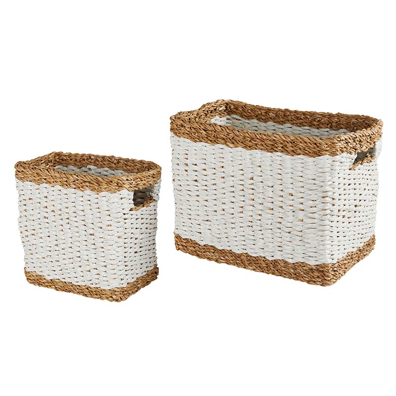 Rectangle White Basket - Set of 2 - Bombay Mercantile