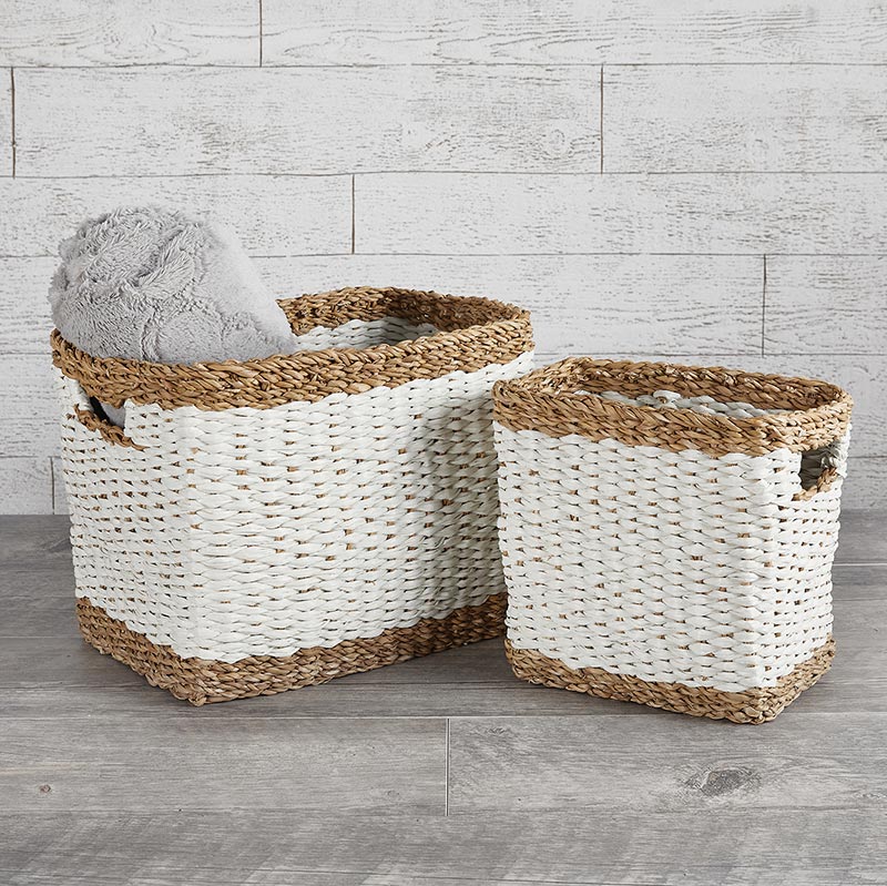 Rectangle White Basket - Set of 2 - Bombay Mercantile