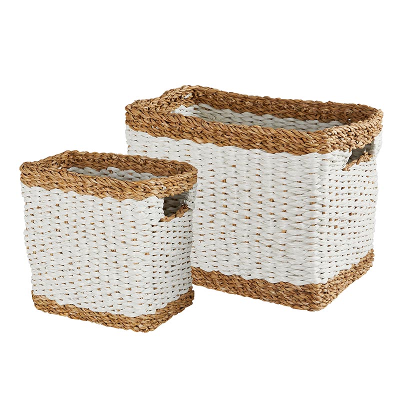 Rectangle White Basket - Set of 2 - Bombay Mercantile