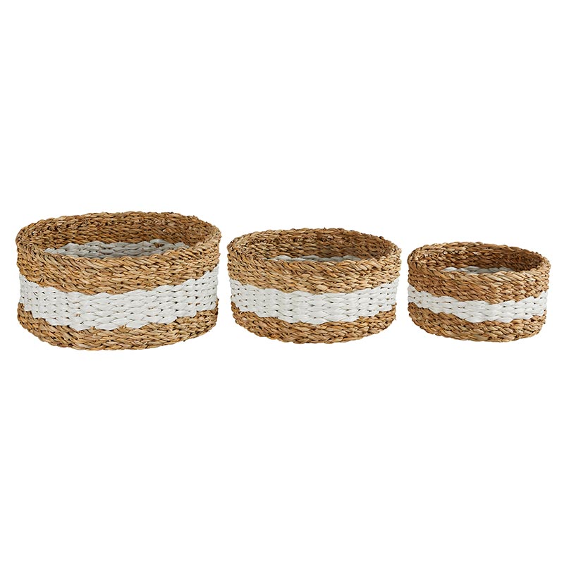 White Stripe Round - Set of 3 - Bombay Mercantile