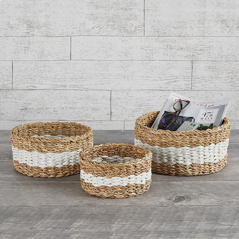 White Stripe Round - Set of 3 - Bombay Mercantile