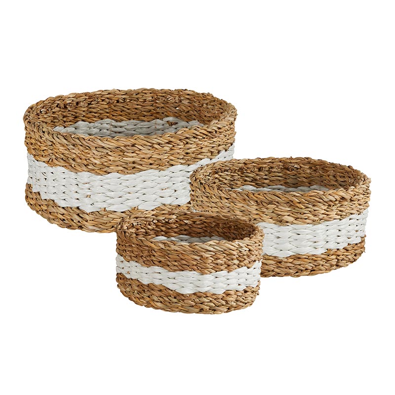 White Stripe Round - Set of 3 - Bombay Mercantile