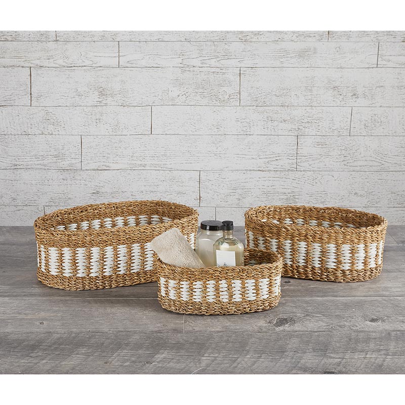 Weaved Stripe Oval Basket - Set of 3 - Bombay Mercantile