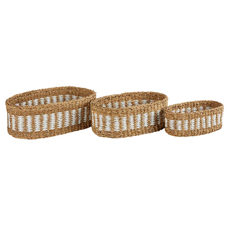 Weaved Stripe Oval Basket - Set of 3 - Bombay Mercantile