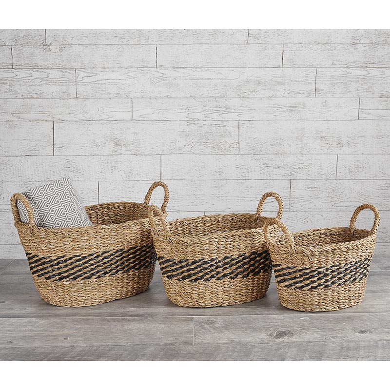 Black Stripe Oval Basket - Set of 3 - Bombay Mercantile