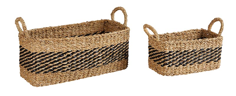 Black Stripe Rectangle Basket - Set of 3 - Bombay Mercantile