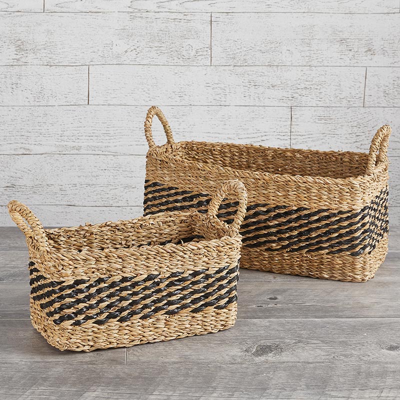 Black Stripe Rectangle Basket - Set of 3 - Bombay Mercantile