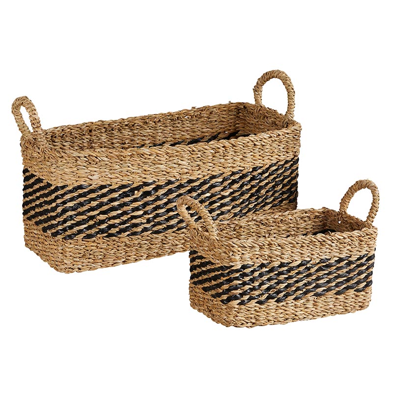 Black Stripe Rectangle Basket - Set of 3 - Bombay Mercantile