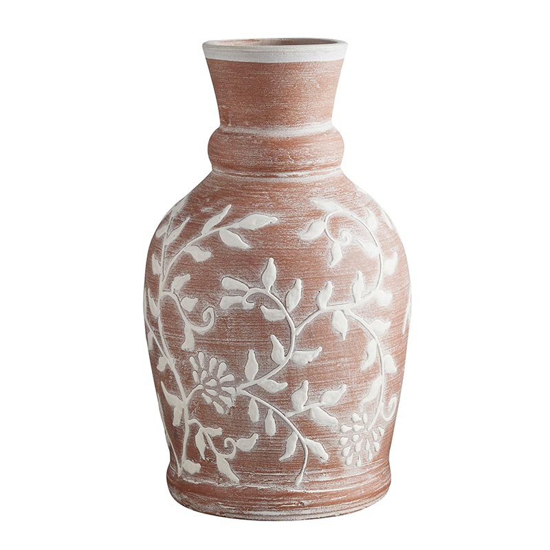 Floral Terracotta Vase - Bombay Mercantile