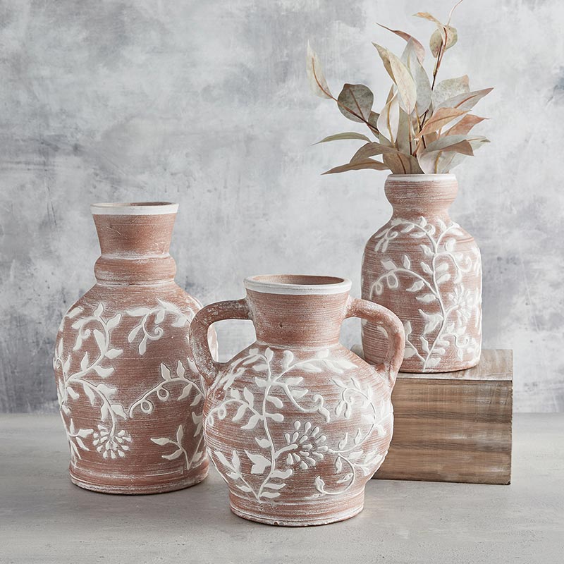 Floral Terracotta Vase - Bombay Mercantile