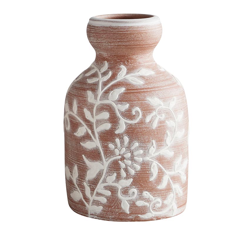 Floral Terracotta Vase - Bombay Mercantile