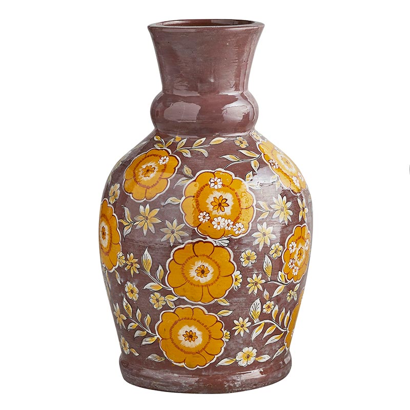 Floral Embossed Terracotta Vase - Bombay Mercantile