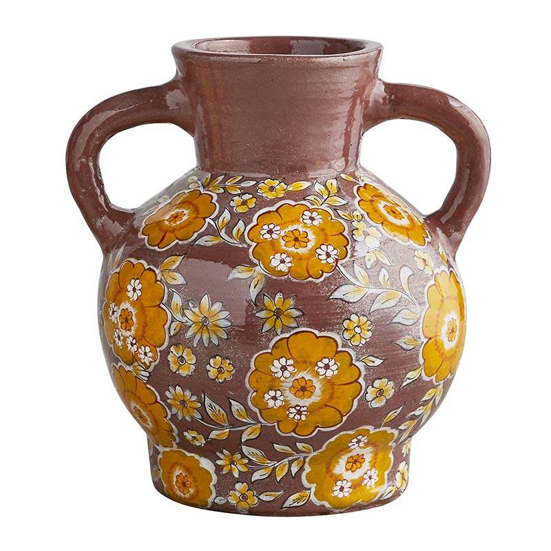 Floral Embossed Terracotta Vase - Bombay Mercantile