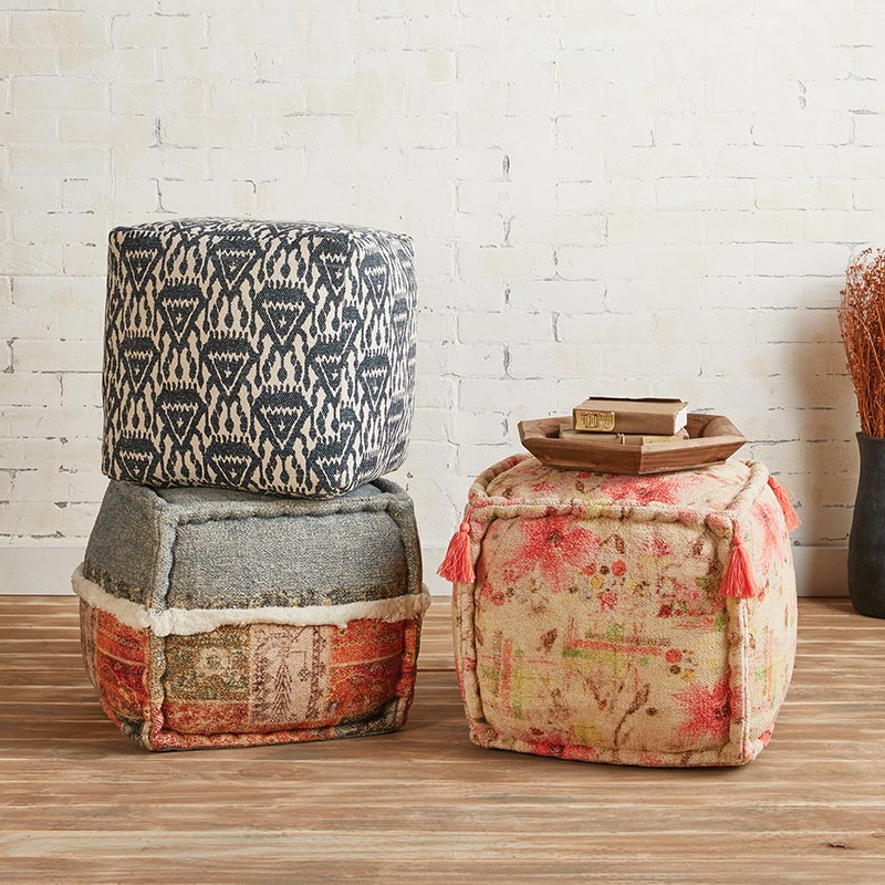 Tufted Embroidery Pouf - Bombay Mercantile