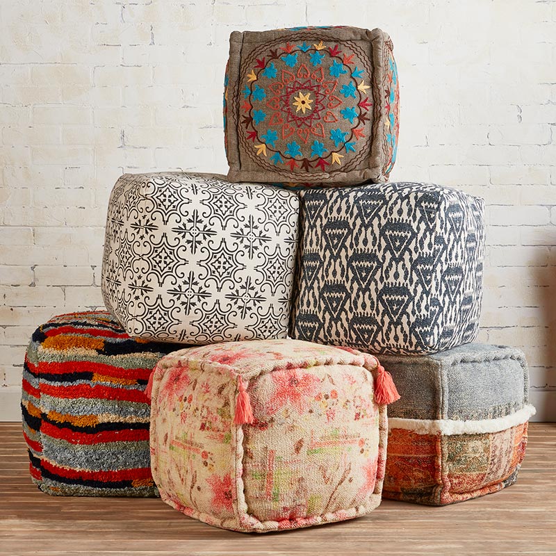 Black & Beige Pouf - Bombay Mercantile