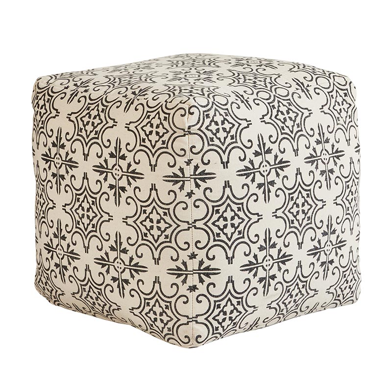 Black & Beige Pouf - Bombay Mercantile