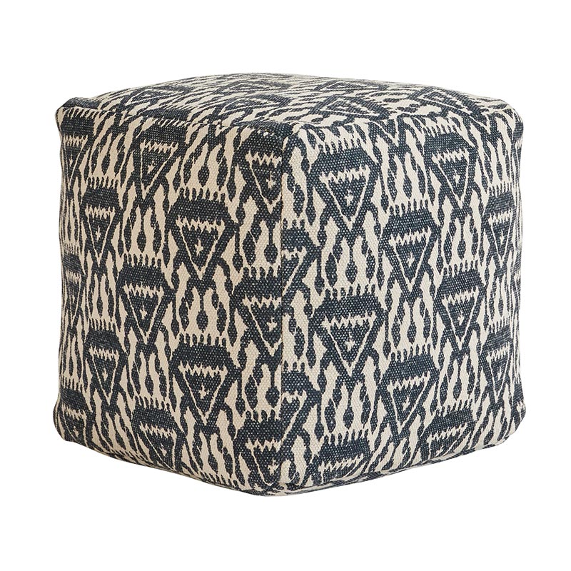 Blue Printed Pouf - Bombay Mercantile