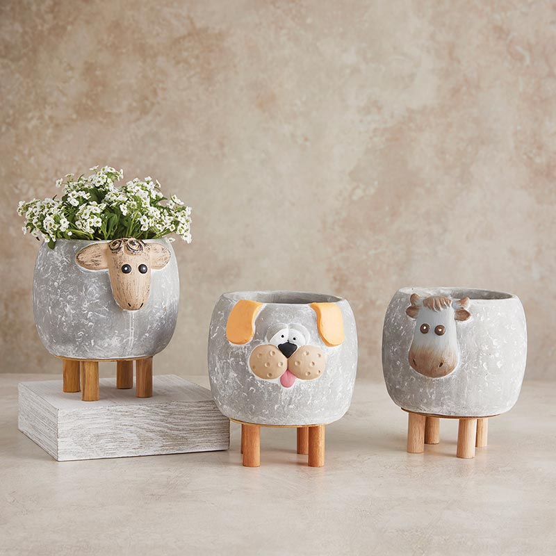 Wood Leg Sheep Pot - Bombay Mercantile
