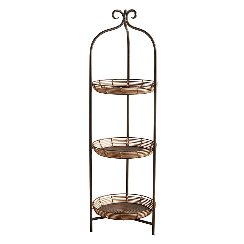 Metal/Rattan Corner Shelf - Bombay Mercantile