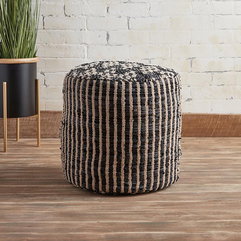 Geometric Round Jute Pouf - Bombay Mercantile