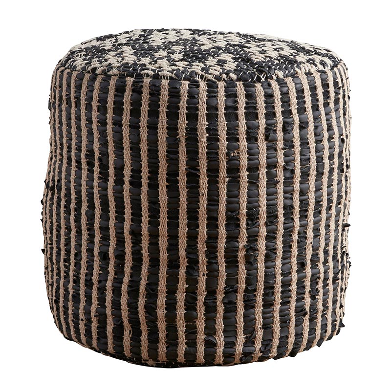 Geometric Round Jute Pouf - Bombay Mercantile