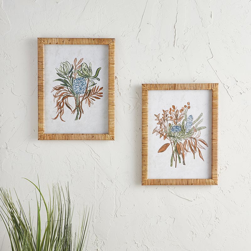 Bouquet Rattan Framed Art - Set of 2, In increments of 2 - Bombay Mercantile