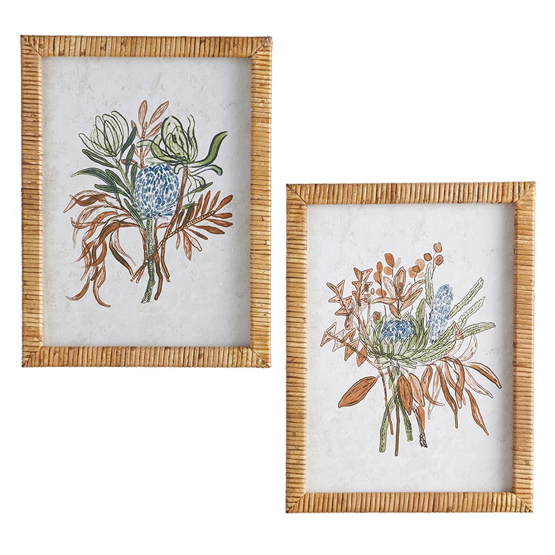 Bouquet Rattan Framed Art - Set of 2, In increments of 2 - Bombay Mercantile