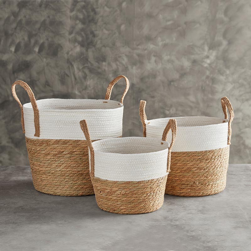 Tall Cream Baskets - Set of 3, In increments of 2 - Bombay Mercantile