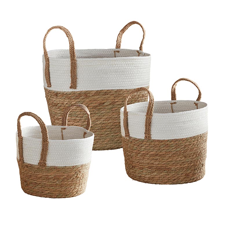 Tall Cream Baskets - Set of 3, In increments of 2 - Bombay Mercantile