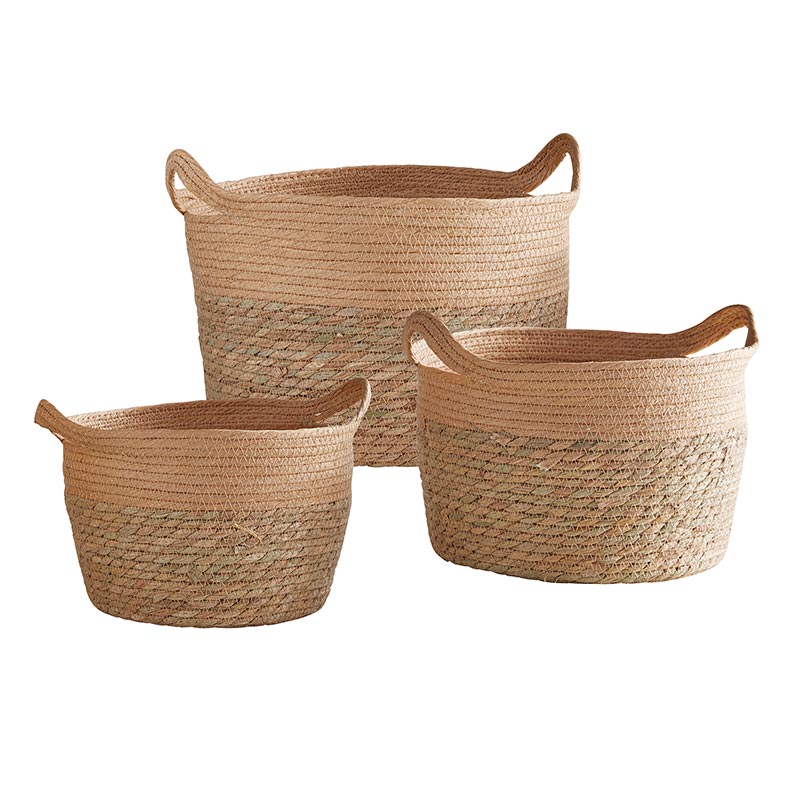 Tan Seagrass Baskets - Set of 3, In increments of 2 - Bombay Mercantile
