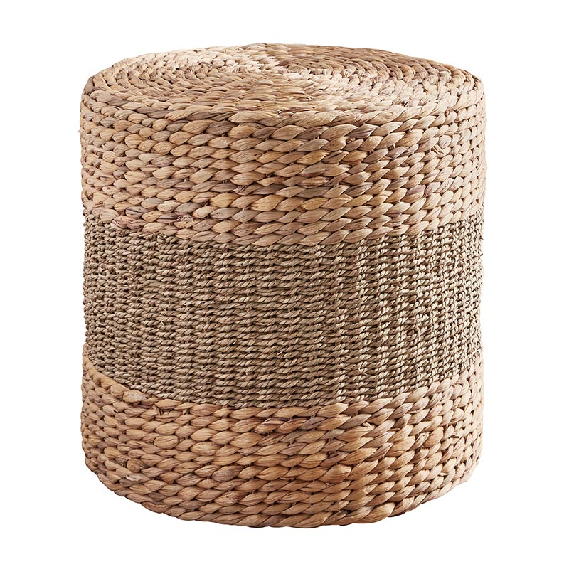 Grey Stripe Seagrass Pouf - Bombay Mercantile